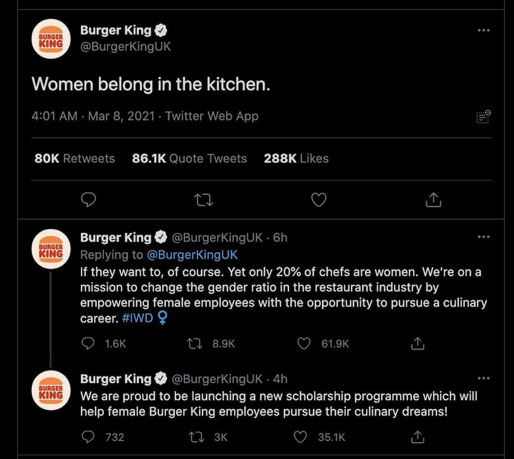 Burger King's “Vrouwen horen in de keuken”