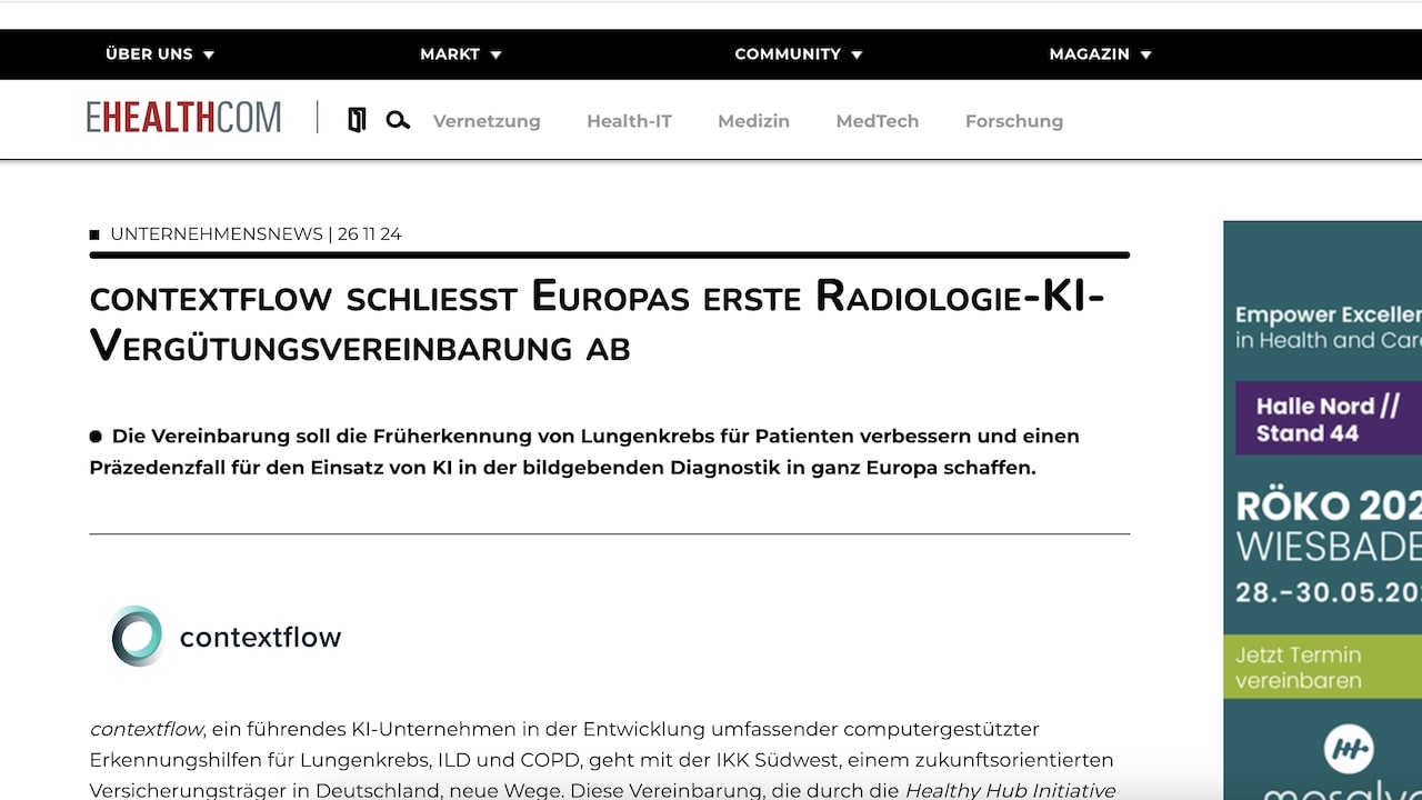 Press coverage in Ehealthcom Magazine secured for the global company contextflow