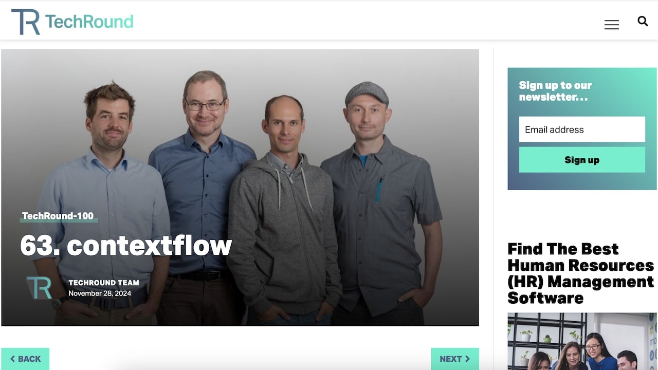 Press coverage in TechRound Magazine secured for the global company contextflow