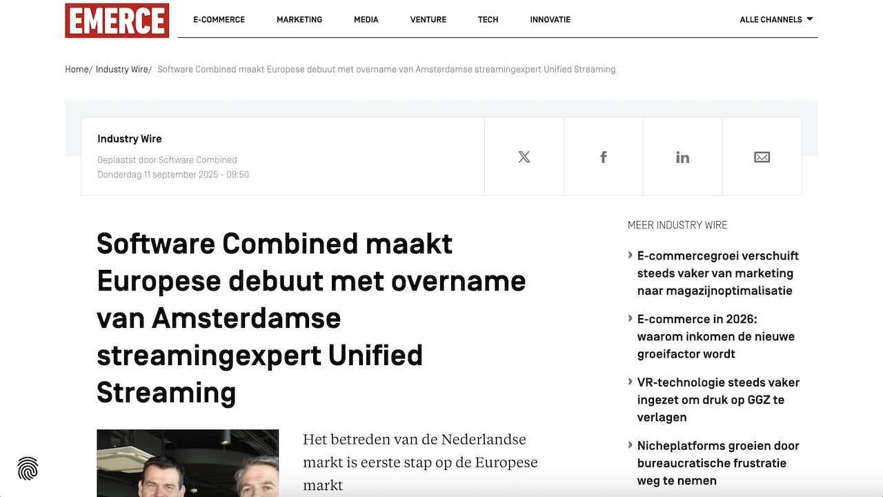 Press coverage at Emerce Magazine secured for the global company Software Combined