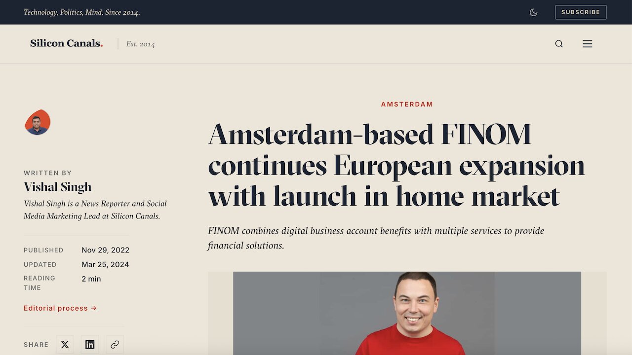 Press coverage at Silicon Canals Magazine secured for the global company Finom