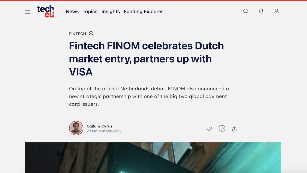 Press coverage at Tech EU Magazine secured for the global company Finom