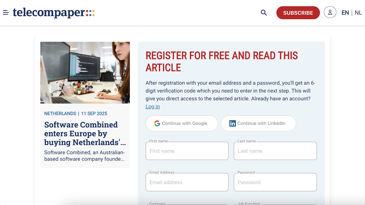Press coverage at Telecompaper Magazine secured for the global company Software Combined